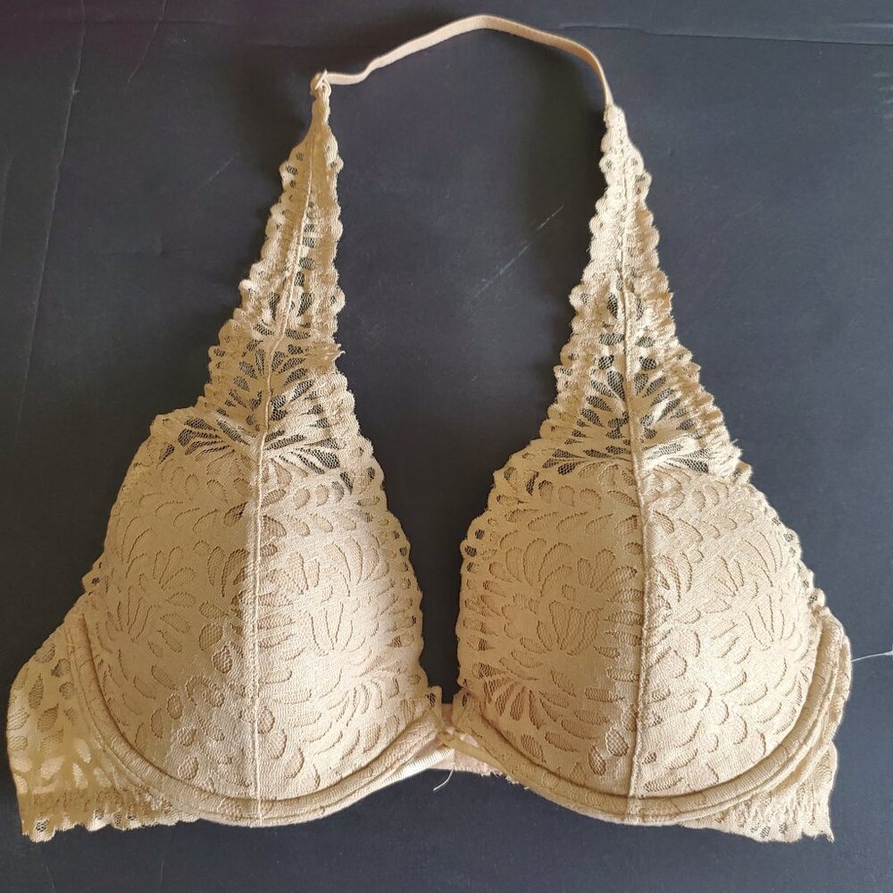 LA SENZA Lingerie Cream Lace Halter Underwire Bra Style 34C Very Good Condition